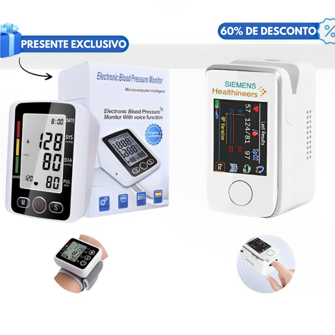 Medidor de glicose no sangue multifuncional GlicoMax™+ Tensiómetro eletrónico - COMPRE 1 E RECEBA OUTRO GRÁTIS